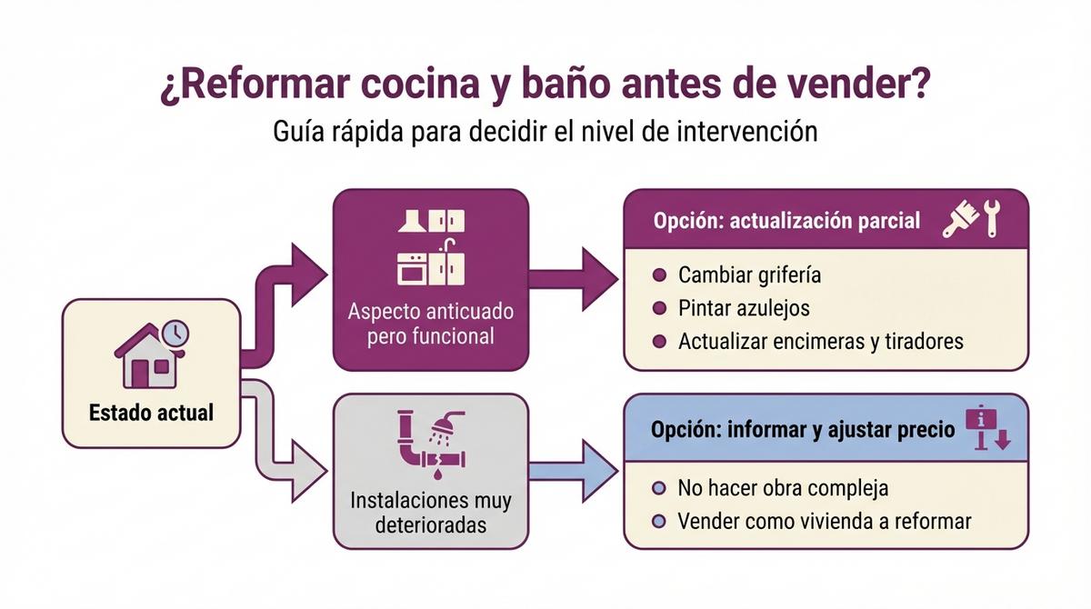 Diagrama de flujo sobre cuándo reformar total o parcialmente cocina y baño antes de vender