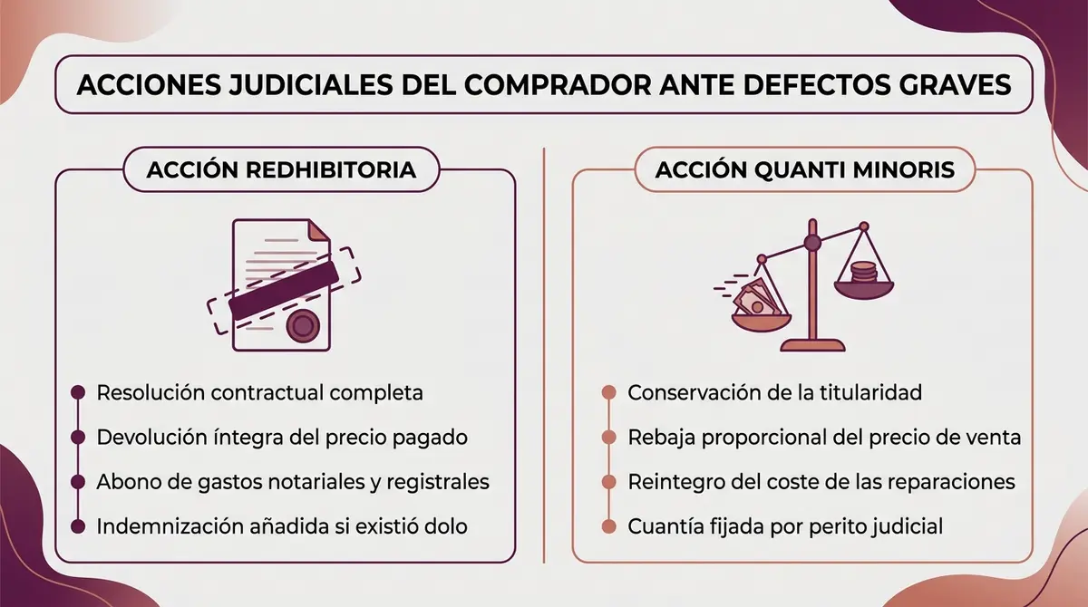 Esquema jurídico comparativo entre la acción redhibitoria y la acción quanti minoris en compraventas inmobiliarias