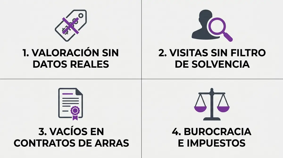 Infografía de los cuatro escollos principales al vender una casa sin intermediarios en Cádiz.